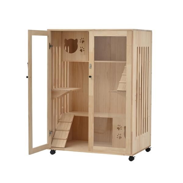 キャットケージ 猫ケージ 3段 木製フレーム 広々 大型 猫ゲージ 感 おしゃれ キャットハウス ネコ ハウス 留守番 保護 脱走防止 多頭 ペットケージ 爆買 STEELWINDOWSANDDOORS_COM