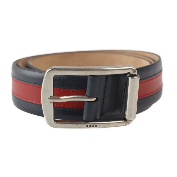 GUCCI ベルト ネイビー×レッド メンズ シェリーライン ベルト 美品 GUCCI グッチ シェリーライン リングベルト ネイビー
