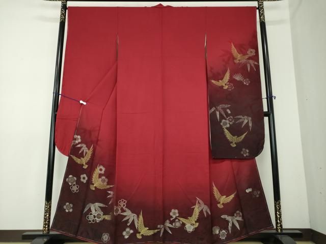 平和屋着物●染色作家 斉藤三才 振袖 寿光織 三才鳥 松竹梅 暈し染め 金銀糸 正絹 DAAX4993ps