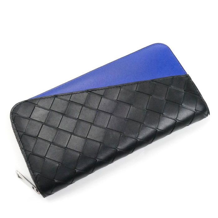 BOTTEGAVENETA ボッテガヴェネタ イントレチャート 長財布 ラウンドファスナー ブラック ブルー 639856-VCPQ7-1015 メンズ