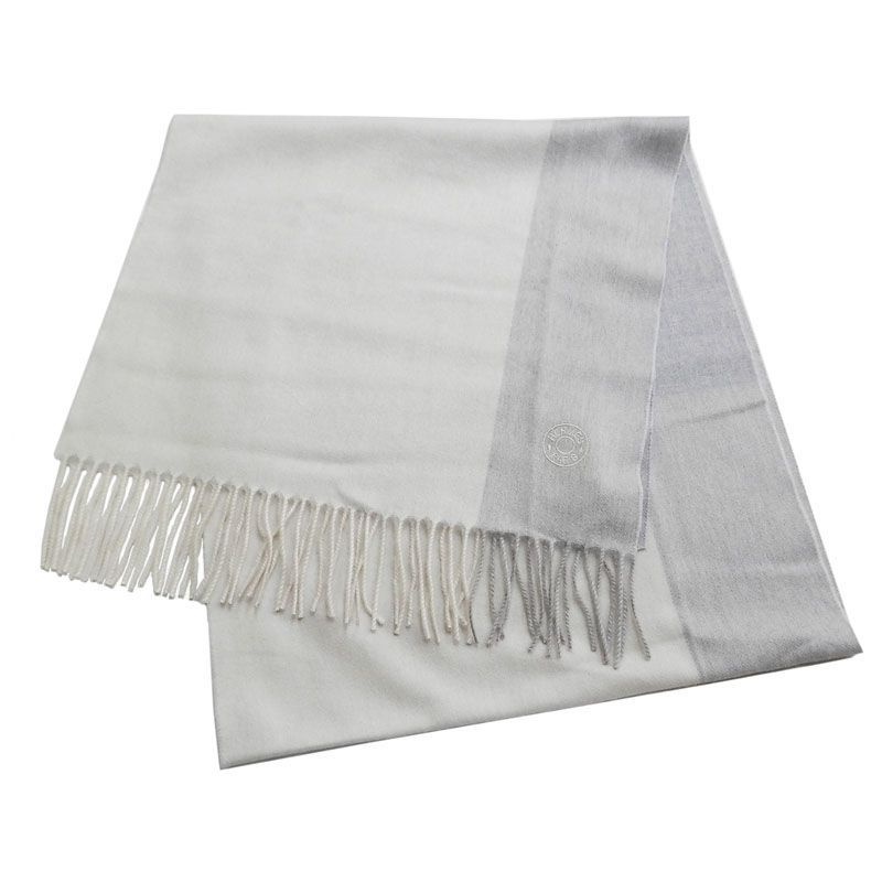 エルメス HERMES カシミヤ マフラー サマーブロック メンズ ベージュ|グレー ♥品