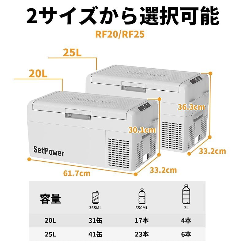 Setpower 車載冷蔵庫 停電時50時間持続保冷 25L ポータブル冷蔵庫 静音 15分急速冷凍 -20℃～20℃ ポータブル冷凍庫 アプリ遠隔操作 車載家庭両用 携帯冷凍庫 車中泊|キャンプ|旅行|釣り|停電対策|トラック で活躍 グ 0 WWW_KANDAIZUMI_COM