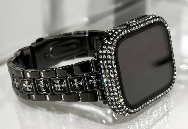 ブラック☆Apple Watch保護カバー 高性能パヴェ アップルウォッケース