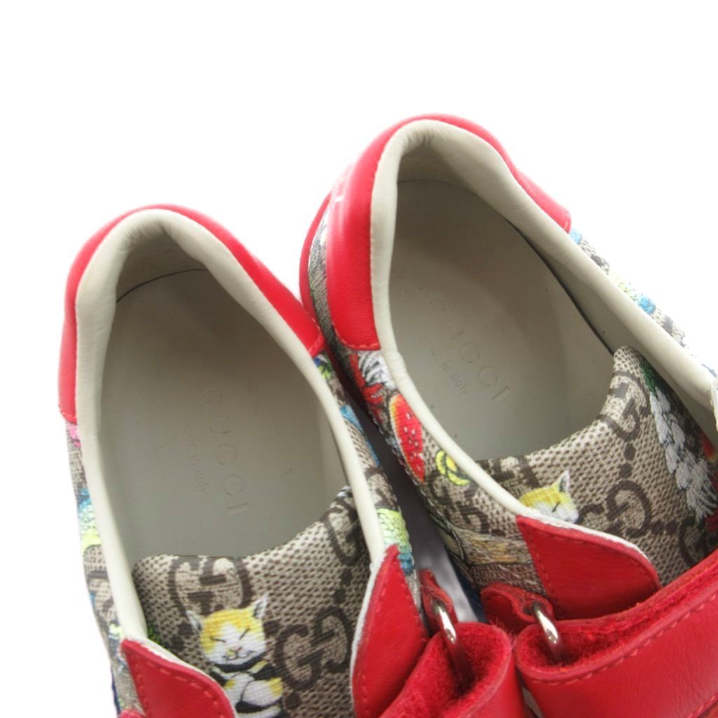  グッチ GUCCI × ヒグチユウコ スニーカー シューズ GGスプリーム ロゴ 総柄 ベルクロ 29 赤 レッド 茶 ブラウン JS スニーカー キッズシューズ