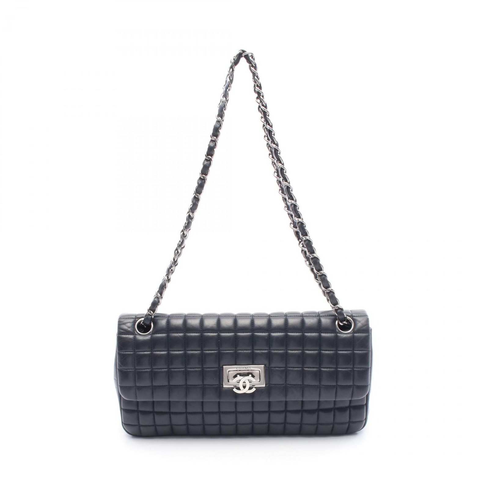 シャネル CHANEL ショルダーバッグ チョコバー ネイビー レザー チョコバー チェーンショルダー レディース Used B