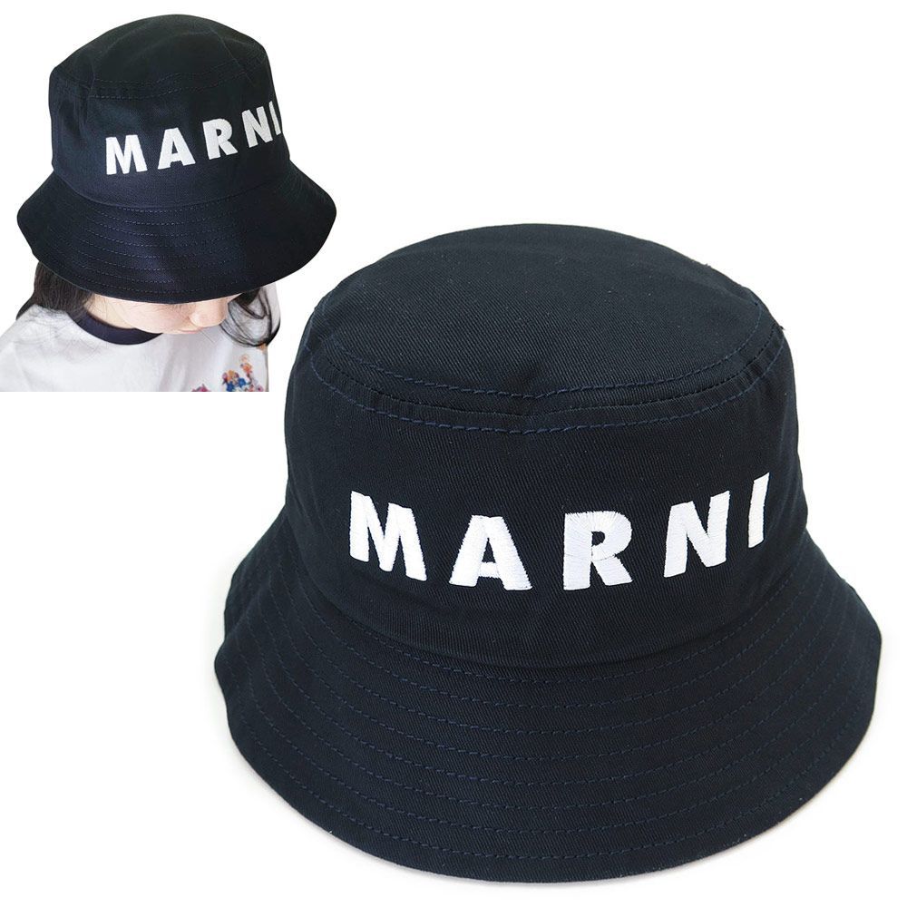 マルニ バケットハット 帽子 キッズ M01458 M00J2 0M803 子供服 フィッシャーマンハット ロゴ ブルーネイビー MARNI