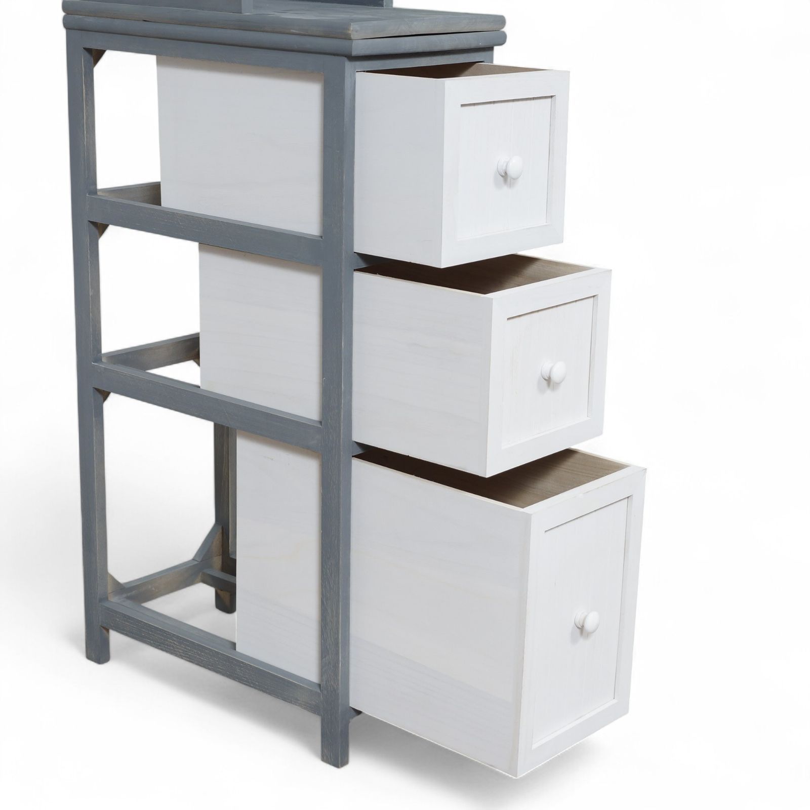 K ツートン 隙間活用 アンティーク調 洗面所 脱衣所向け 桐製スリムラック付チェスト 高さ160cm 棚 引出し収納