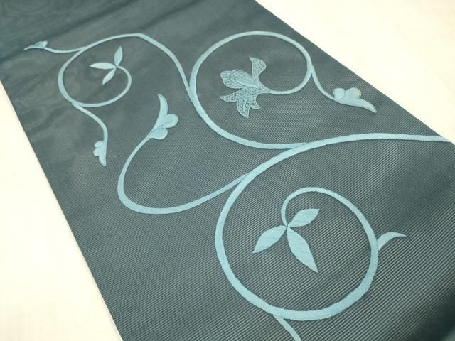 平和屋着物*夏物 九寸名古屋帯 総刺繍 唐草文 正絹 DAAX8667cm