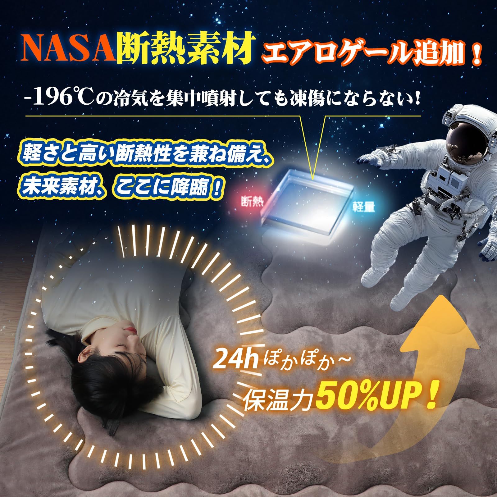 厚W暖 エアロゲール＆SUNWARMER中綿入り こたつ敷き布団 こたつマット敷き布団 TEIJIN抗菌防臭中綿入り 蓄熱保温 抗菌防臭 キルトラグ フランネル アルミシート入り 滑り止め 接触温感 防音遮音 厚手ラグ 静電気加工 冷房 正方形 大判 冬用