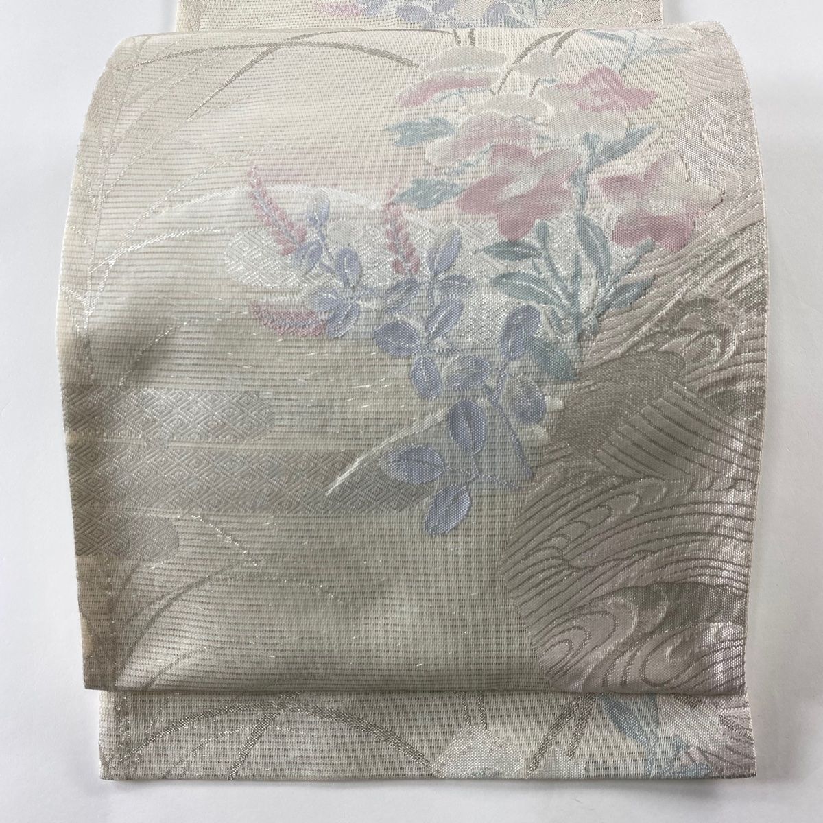 袋帯 美品 秀品 夏帯 秋草 ヱ霞 銀糸 箔 白 六通 正絹 【中古】 - メルカリ