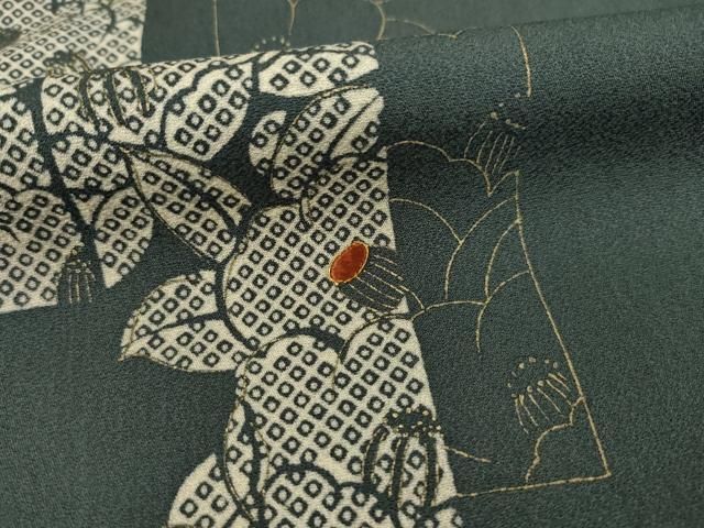 平和屋着物○訪問着 刺繍 短冊花文 椿 金彩 東武百貨店扱い 正絹