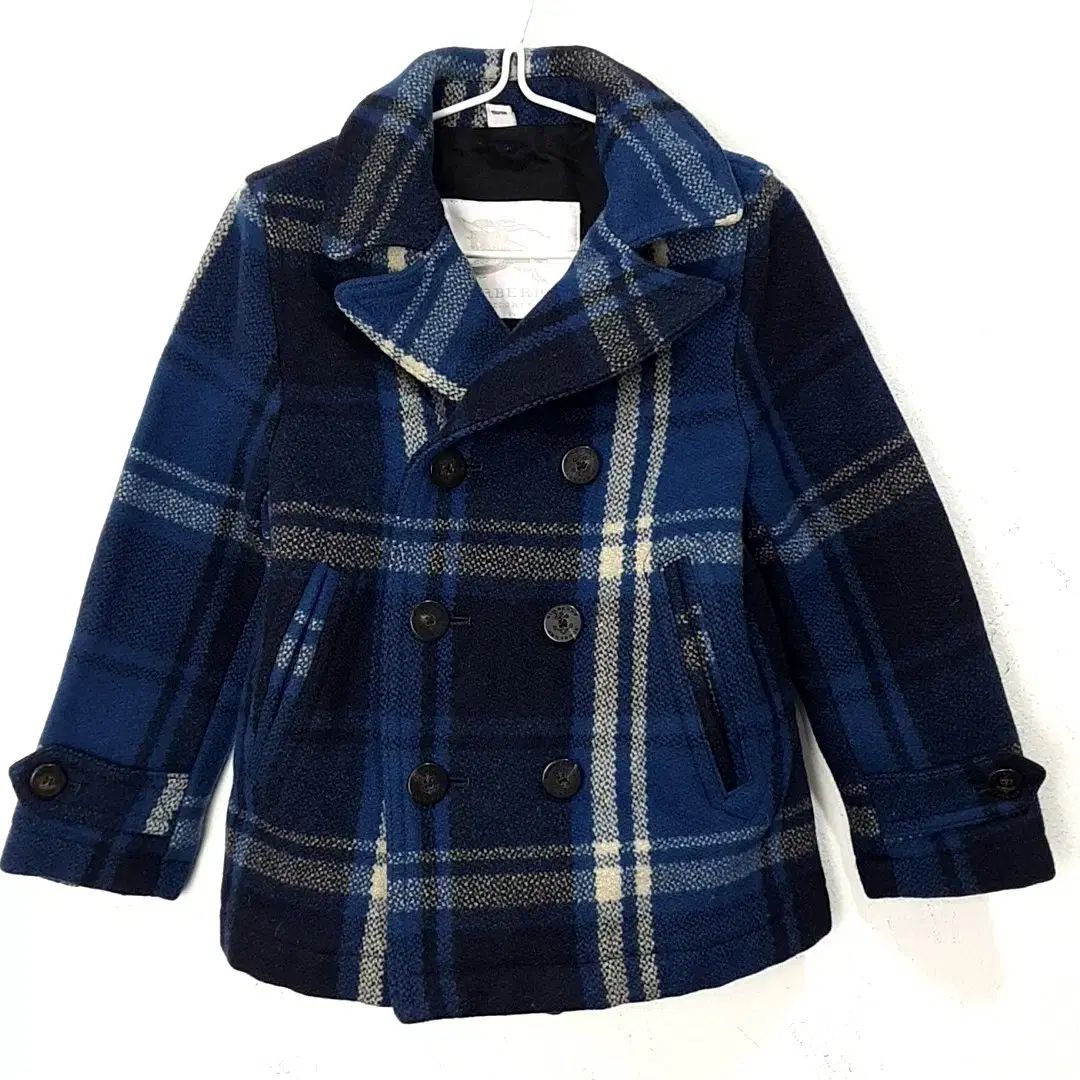 4 三 BURBERRY バーバリー 青 チェック ダブル コート