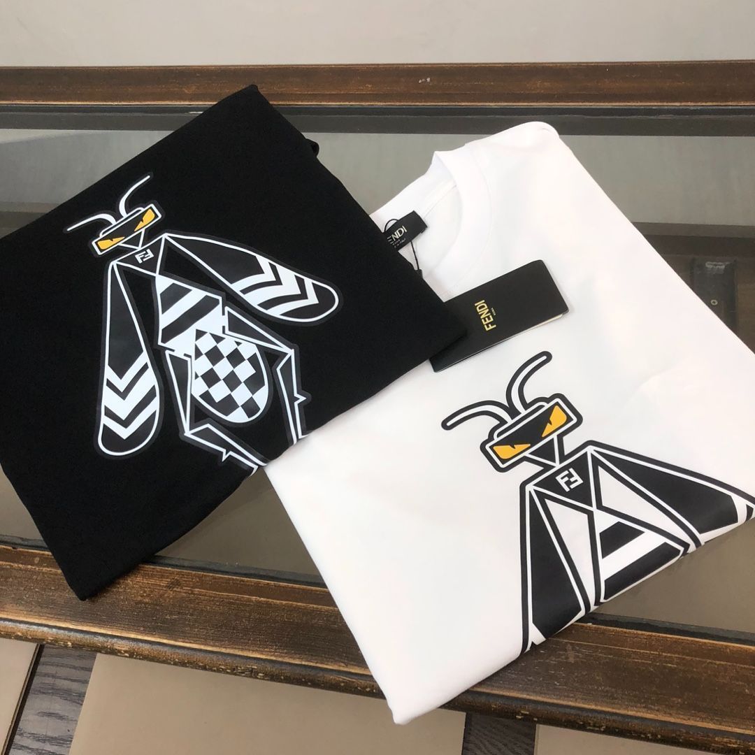 FENDI メンズ カジュアルTシャツ 夏用 270g 高品質コットン 米白|ブラック M-3XL | ♥品 -MM輸入1