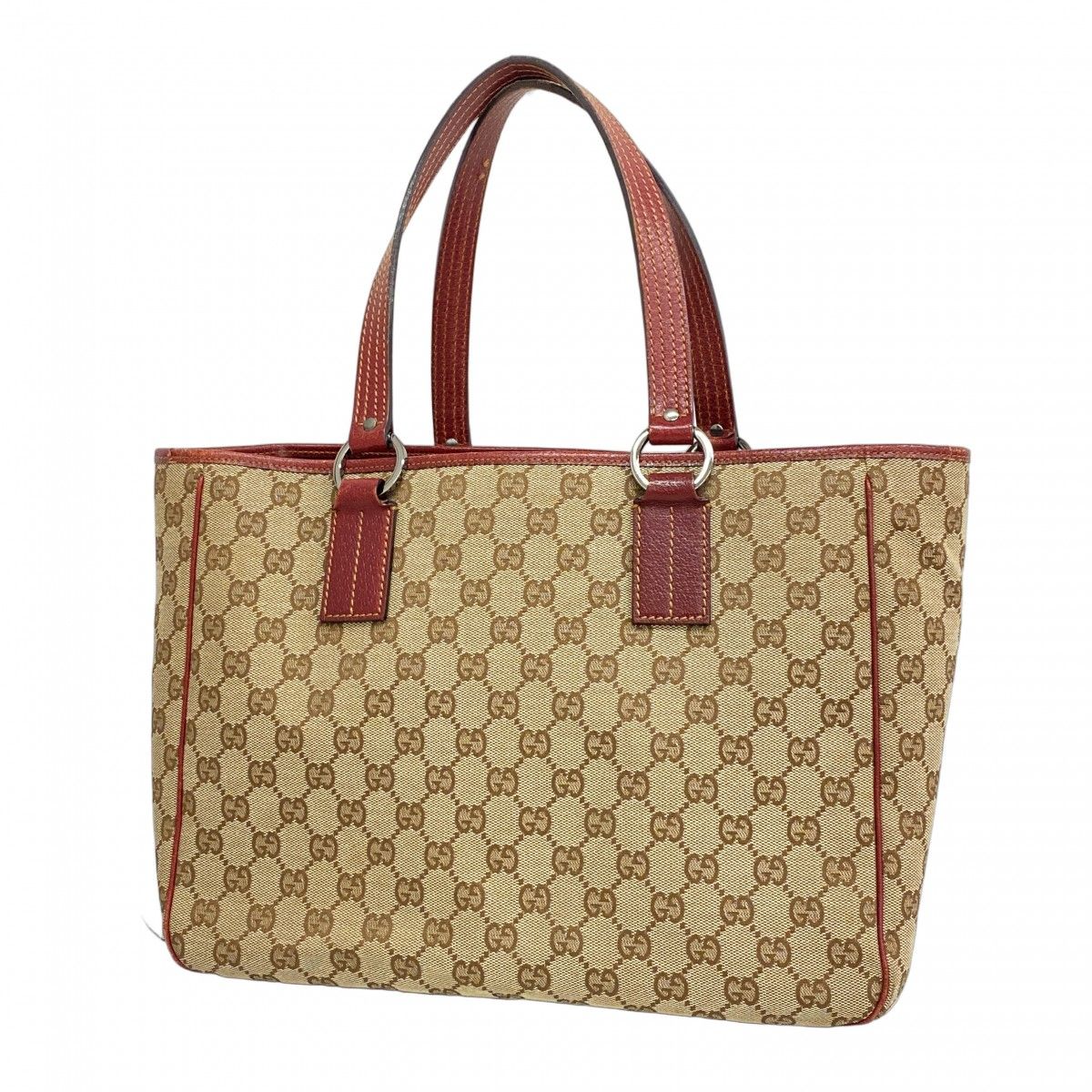 GUCCI グッチ トートバッグ GGキャンバス レザー レッド グレー