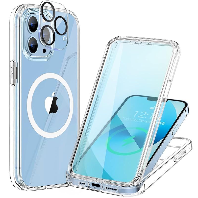 MESTRIEV iPhone 12 Pro Max 両面ケース 全面保護 [MagSafe対応 内蔵マグネット搭載] [カメラフイルムを贈] 高タッチパネル感度 マグセーフ ワイヤレス充電対応 アイフォン 12 Pro Max クリア 黄変防止 前