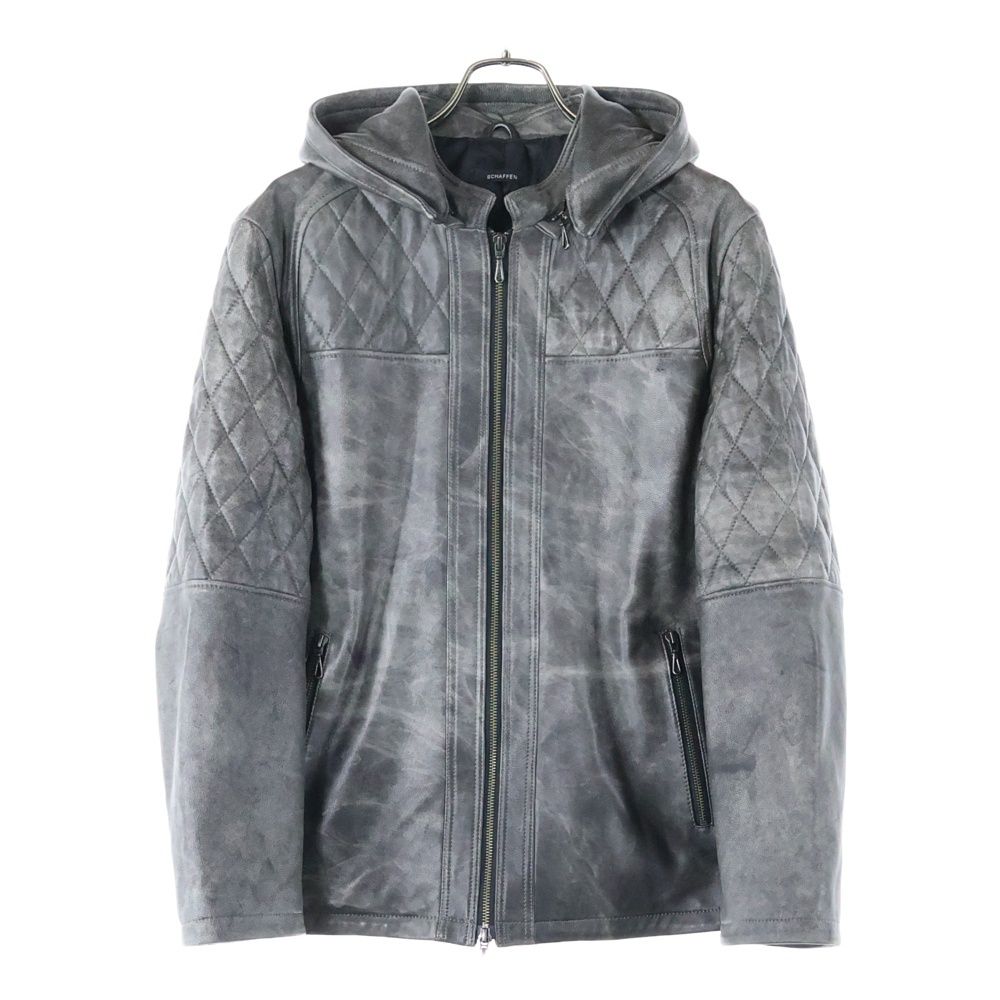 SCHAFFEN シャッフェン フロントジップジップアップ フーデッド キルティング ラムレザージャケット グレー