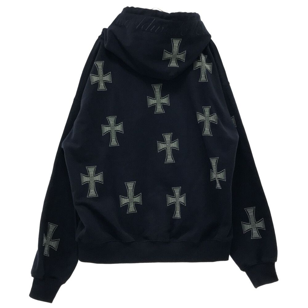 UNKNOWN (アンノウン) Navy Cross Rhinestone Zip Hoodie ネイビー  