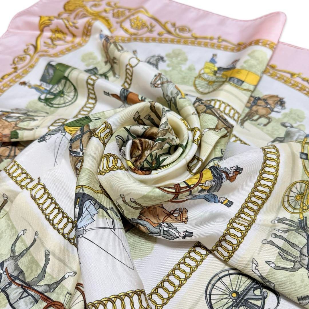 正規品 HERMES エルメス カレ90 ロンシャンへの散歩 シルク スカーフ