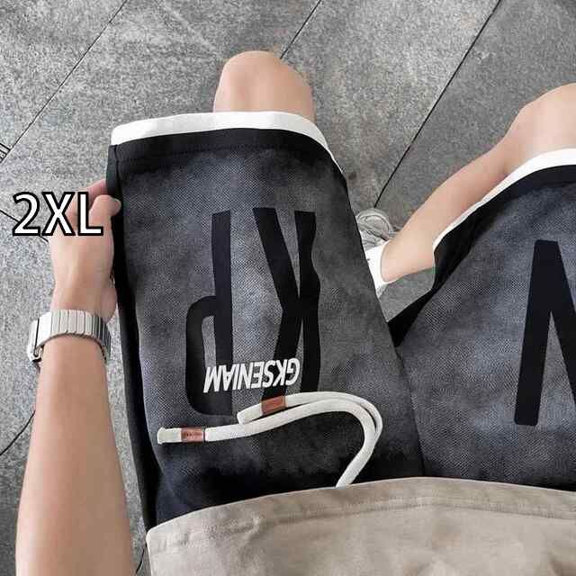 [2XL]メンズ ファッション 服 男性用 オシャレ シンプル 大人 かっこいい 大きいサイズ ストリート 紳士服 文字 プリント 五分丈 ウェット パンツ ストリート オーバー パンツ 