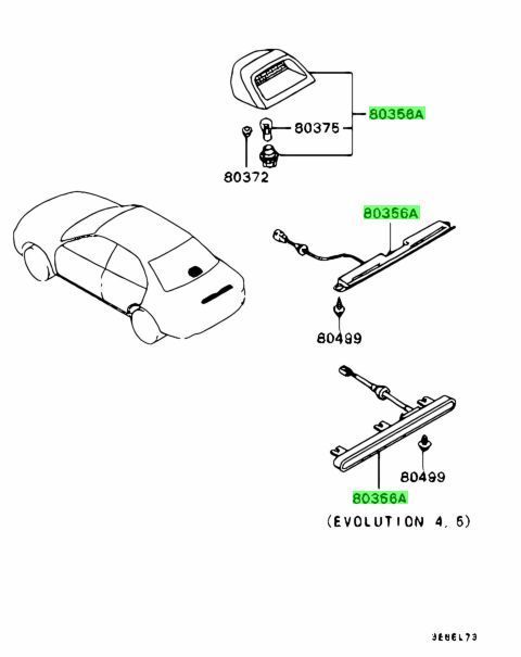 ●未使用 三菱 CP9A ランサーエボリューション ランエボ 5 6 純正 ハイマウント ストップランプ ASSY LAMP ASSY HIGH MOUNTED STOP