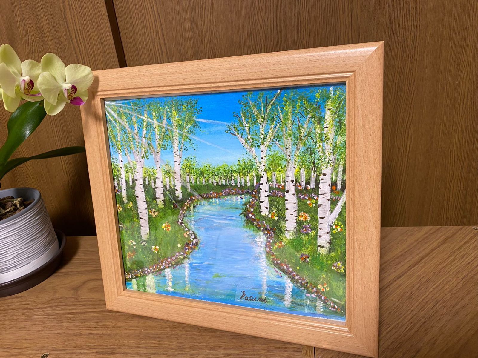 绘画「春の小川」アクリル絵/新品額縁 - メルカリ