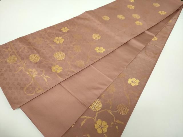 平和屋着物○全通柄 本袋帯 名物裂 笹蔓緞子 金糸 正絹 逸品