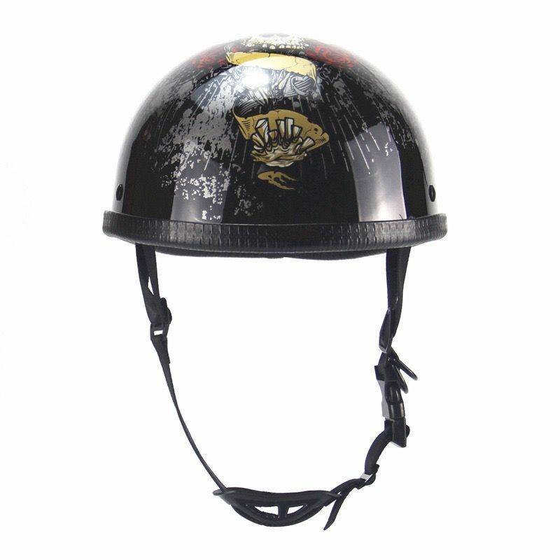 ツヤ黒艶ありブラック頭蓋骨柄ヘルメット半ヘルハーフヘルメット トレロハーレーヘルメット 半キャップ半帽子