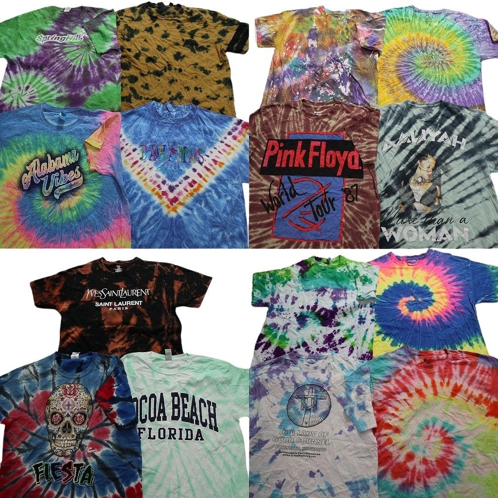 古着卸 まとめ売り タイダイ柄・迷彩柄 半袖Tシャツ 15枚セット (メンズ L ) カジュアル カレッジ風 ピンクフロイド TS24 MR8899