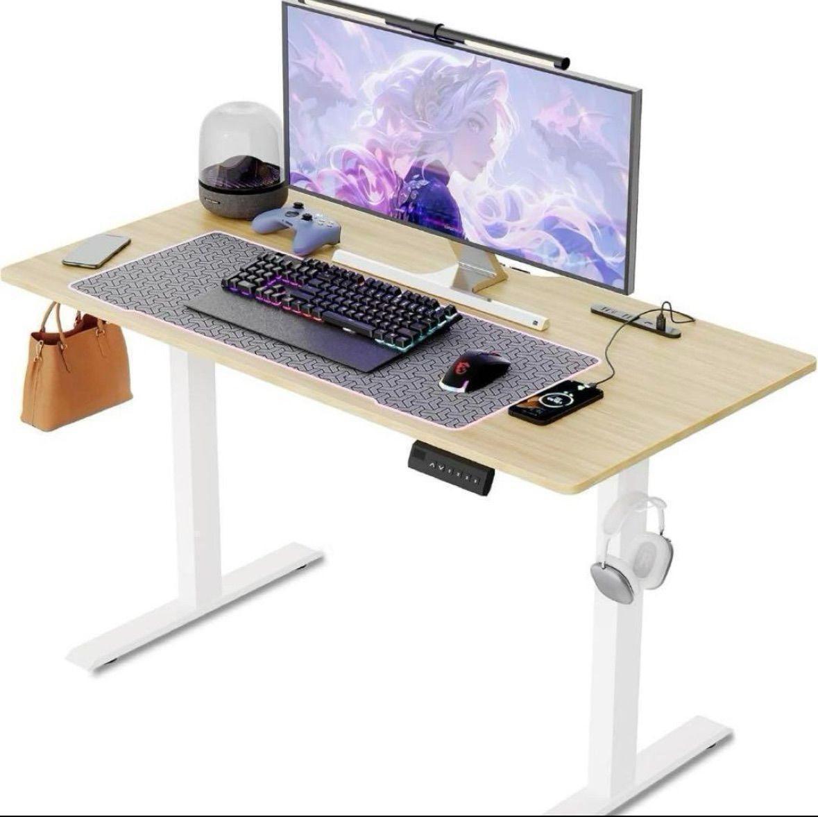 ゲーミングデスク 電動 昇降式デスク USB コンセント付き メモリー機能 静音 安定昇降 フック付き ケーブルマネージャー付き パソコンデスク pcデスク ワークデスク耐荷重100kg 幅120cm×奥行60cm×高さ72-117cm 在宅 テレワーク 机