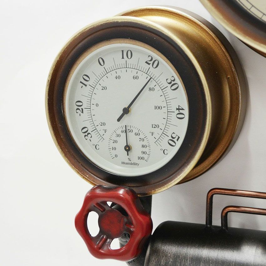 Steampunk ウォールクロック ホワイト スチームパンク 掛け時計 スチーム管 スチームメーター