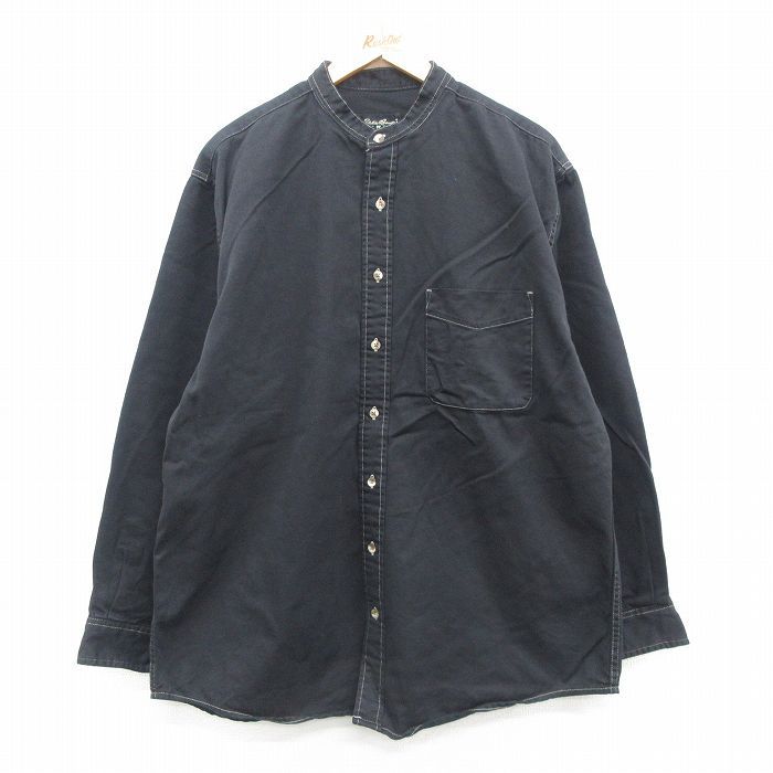 XL/古着 エディーバウアー 長袖 ブランド シャツ メンズ 00s 大きいサイズ ロング丈 コットン ノーカラー 黒 ブラック 24sep04 中古 トップ