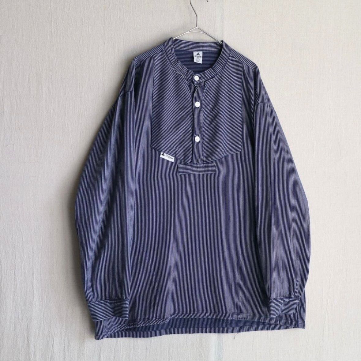 Euro vintage フィッシャーマン シャツ / 実寸XL コットン ネイビー 