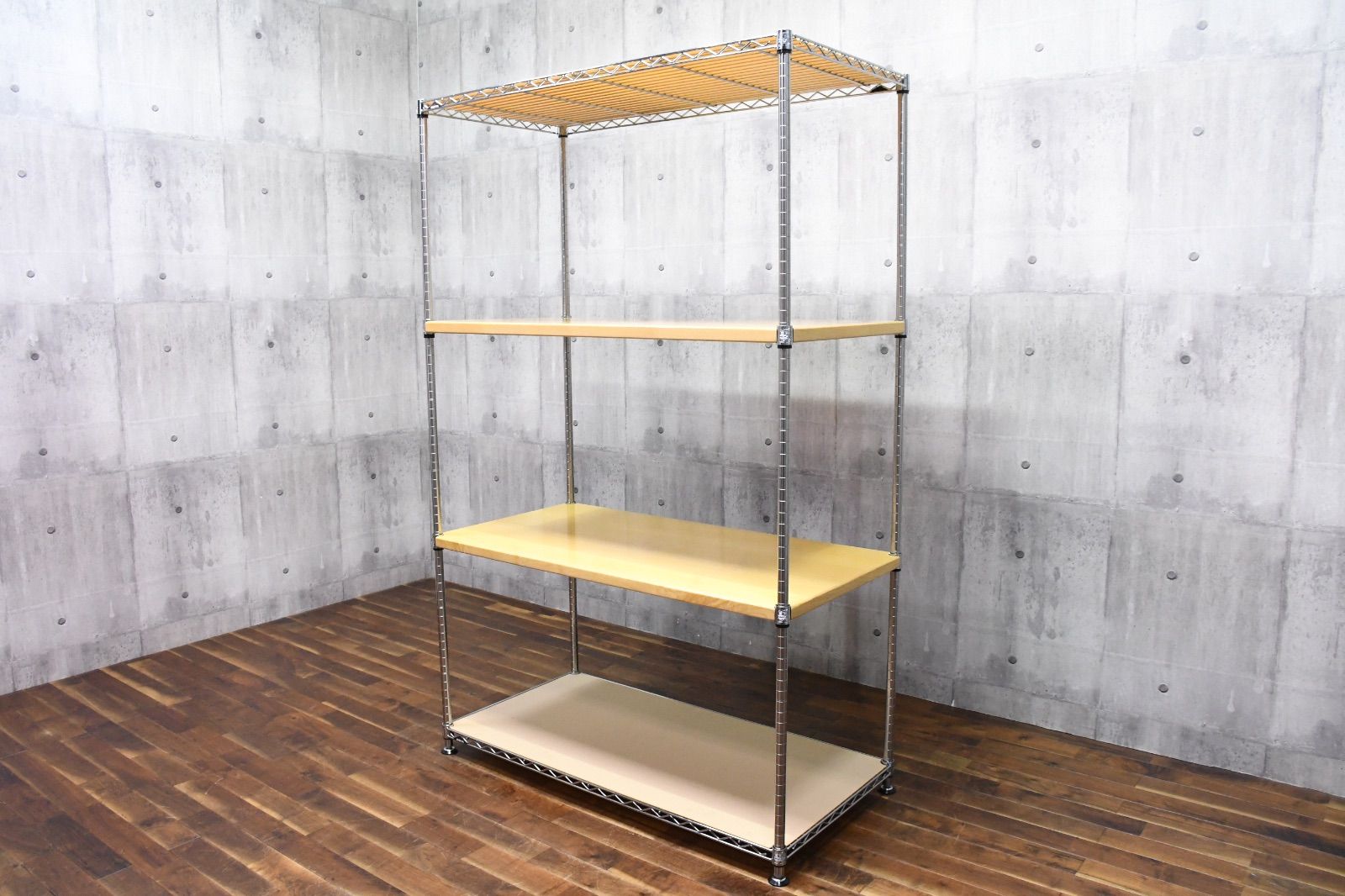 EIK59 ERECTA ホームエレクター ワイヤーシェルフ 5段 120×60cm アクリル板2枚付 ウッドメイプル スチールラック 飾り棚 店舗什器