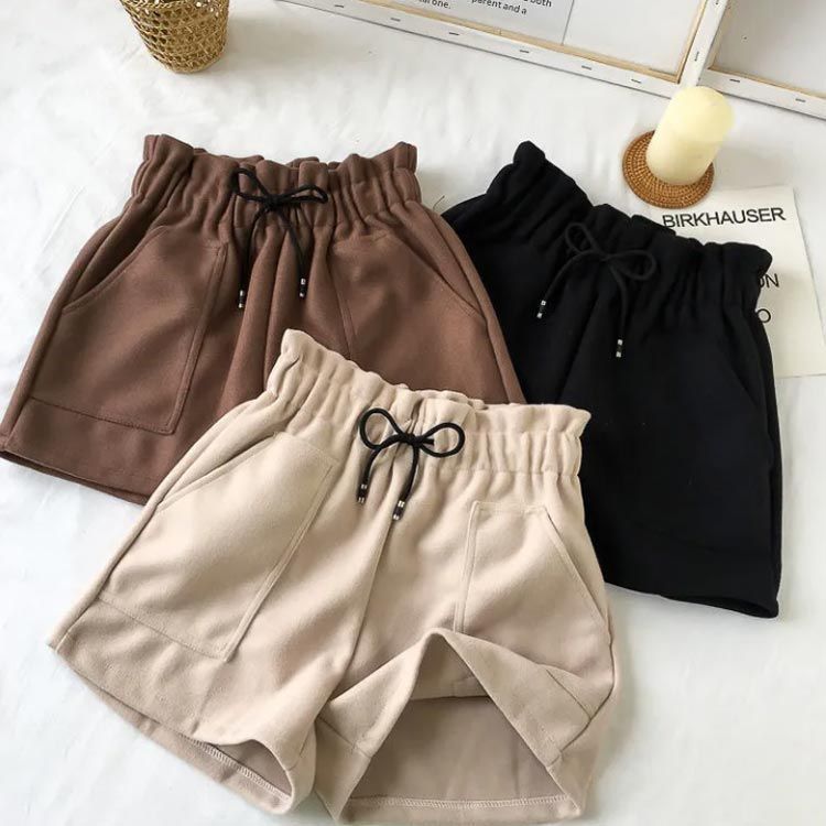 秋冬 ウエストゴム レディース ショートパンツ 秋冬 美脚 ワイド