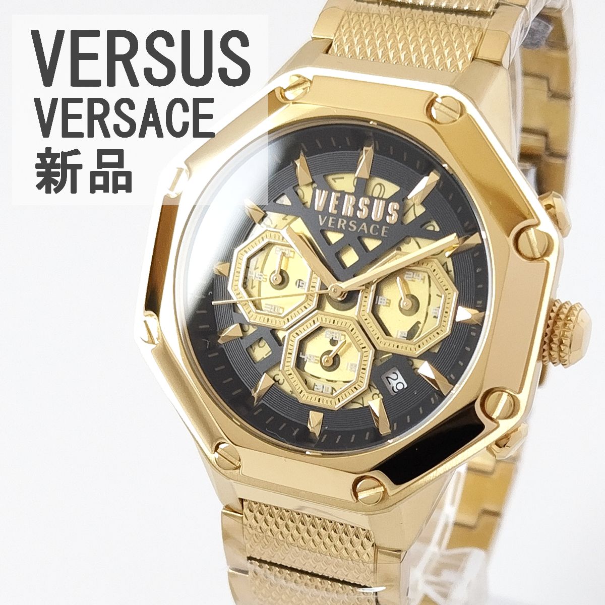 そが【美品】VERSACE ヴェルサーチ 腕時計 メンズ オクタゴン ゴールド