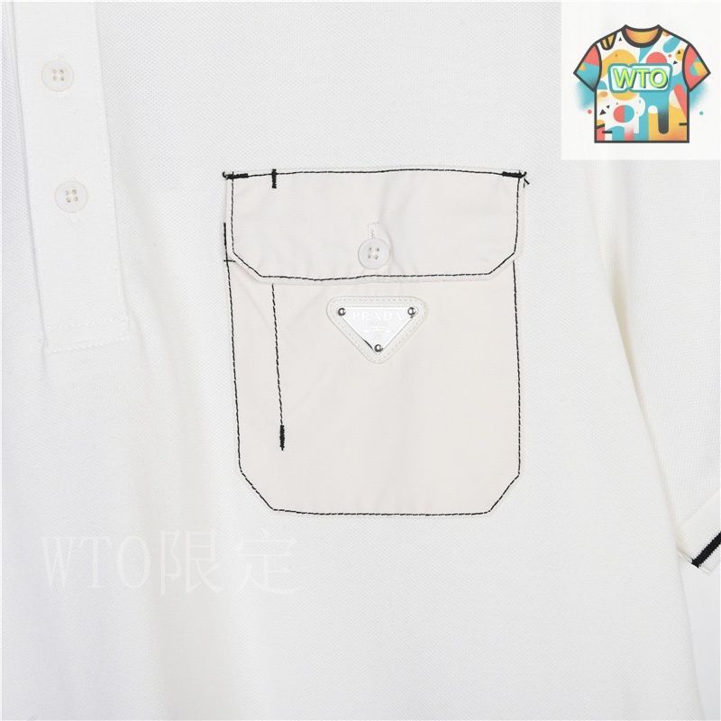 PRADA LOGO ポロシャツ 今日WTO】Prada チェストポケット三角ロゴ ポロシャツ-MX63