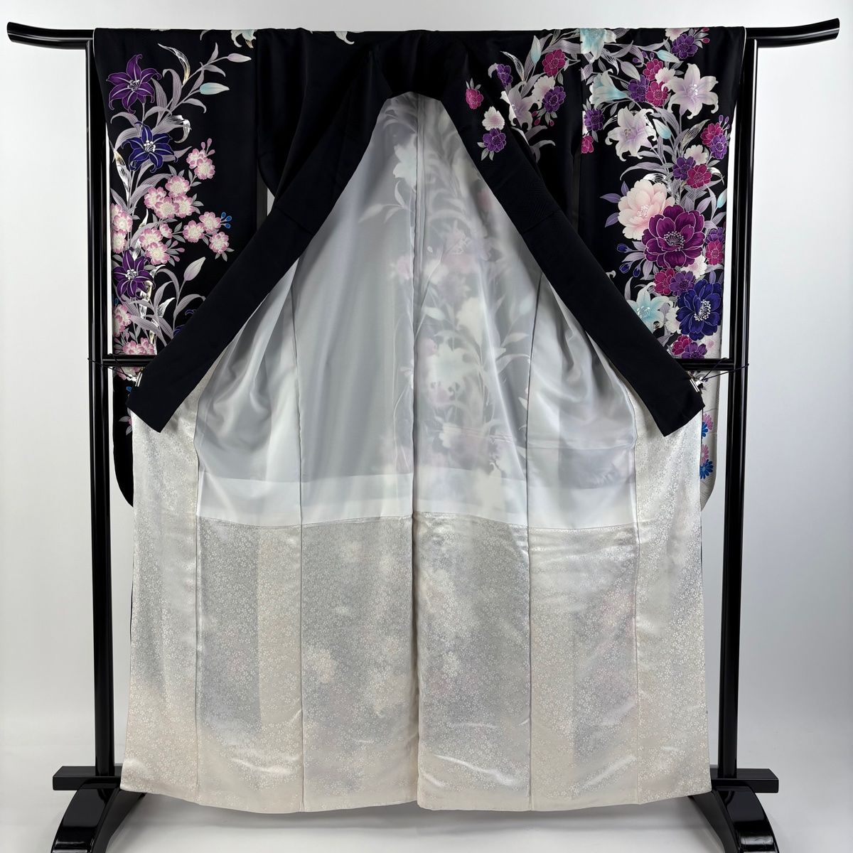 振袖 身丈164.5cm 裄丈64cm M 袷 袋帯フルセット 桜 百合 刺繍