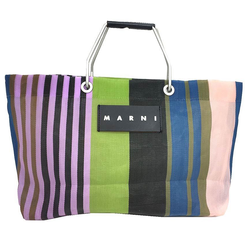 MARNI マルニ フラワー カフェ バッグ ストライプ ミニ トート バッグ 
