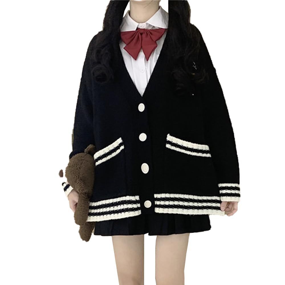 [XIUMU] スクールカーディガン 女の子 可愛い カーディガン ニット セーター レディース Vネック 長袖 学生服 JK制服 学園風 無地 カジュアル 春秋 冬 ニットウェア 中学校 高学校 通学 トップス