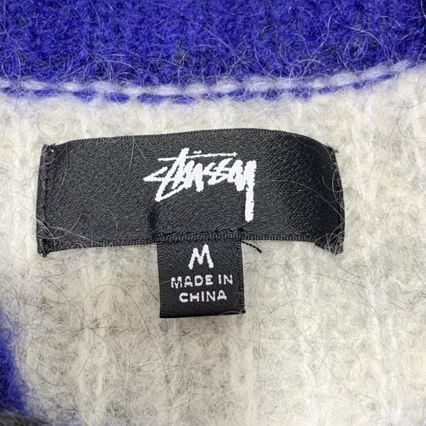 中古】STUSSY Mohair Tennis Vネックセーター サイズM グレー/ブルー