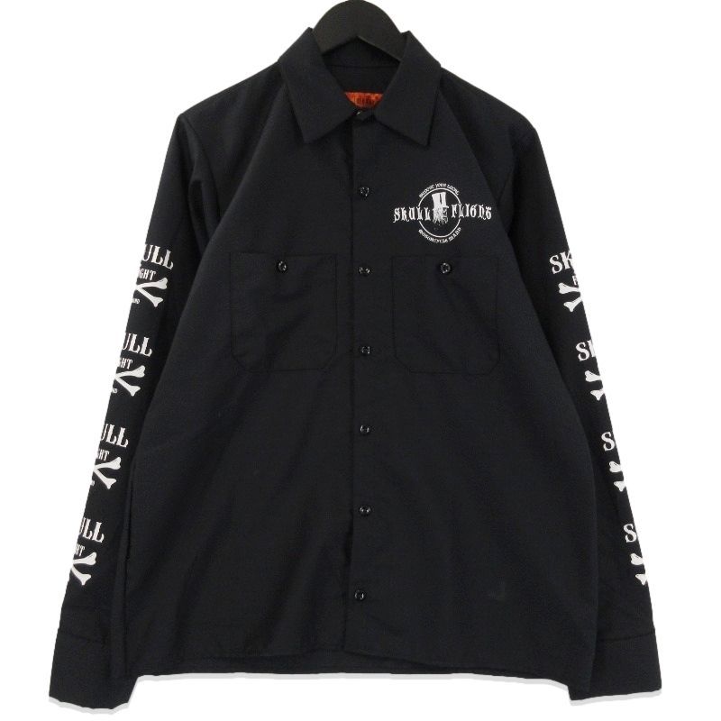 SKULL FLIGHT スカルフライト 長袖ワークシャツ RED KAP クロスボーン ポリエステル コットン ブラック 黒 M71012119