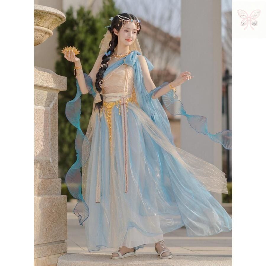 マンサニージャ フラメンコ 5段フリルワンピース ベルト付き 花柄 七分