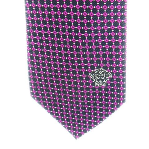 VERSACE 紫 チェック柄 ネクタイ ヴェルサーチ ヴェルサーチェ VERSACE ネクタイ ナロータイ 絹