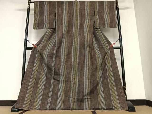 平和屋着物●上質な紬 縞 鈴乃屋扱い ロング丈 正絹 AABA0390zg WWW_OLIVIERBERNSTEIN_COM