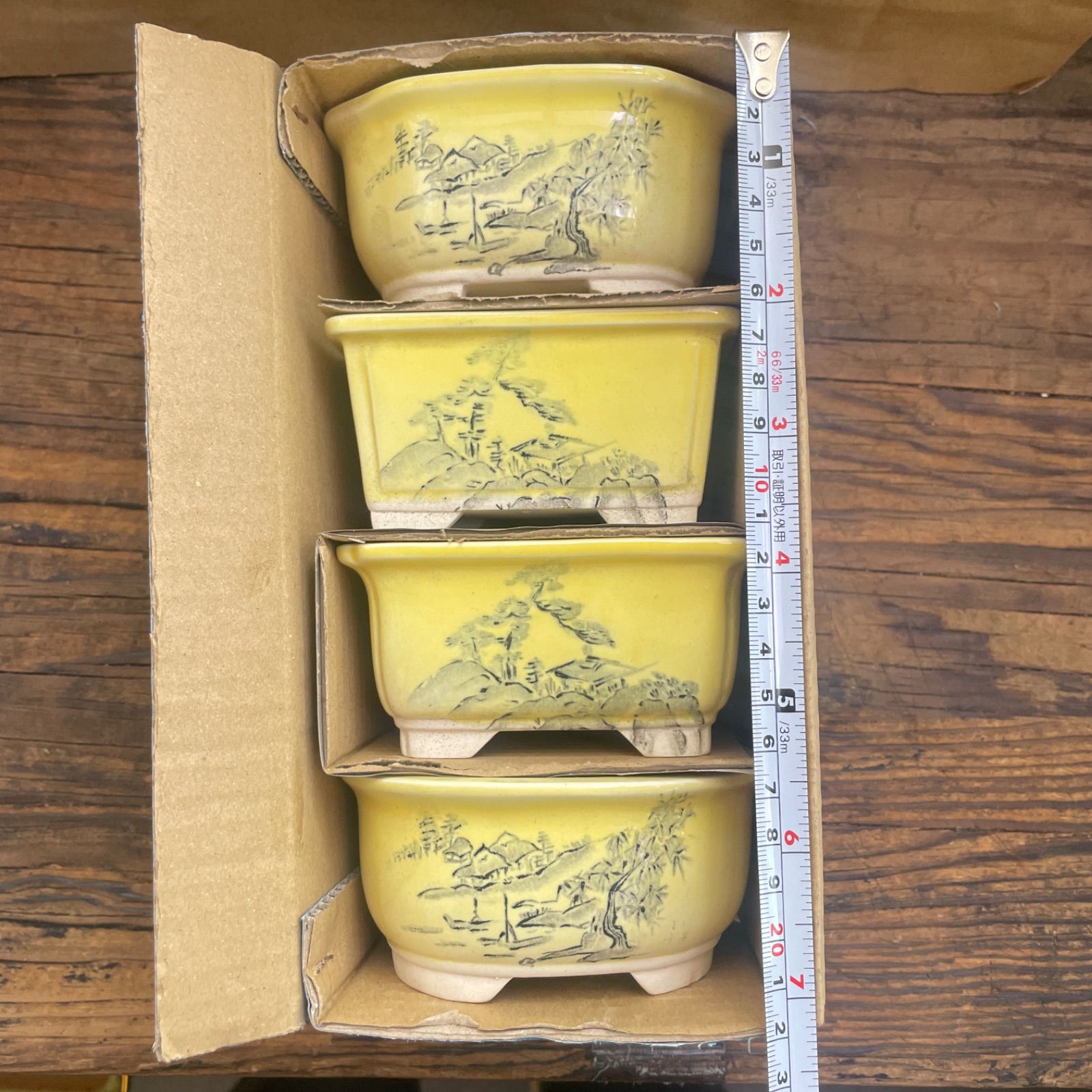 小品盆栽 文山窯 4点セット 511 瀬戸焼文山窯絵付鉢4点