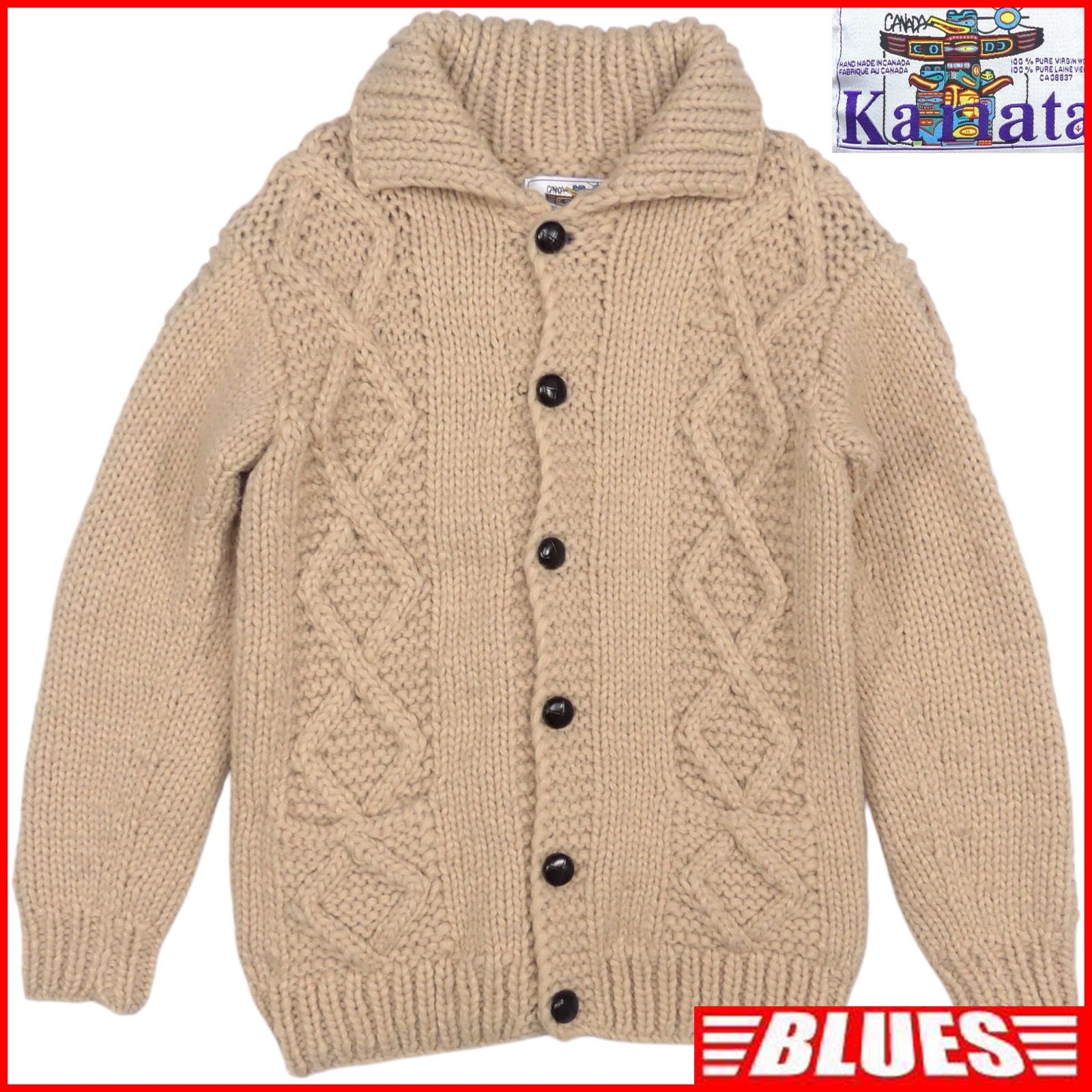 即決☆カナダ製 KANATA☆メンズM位 カウチンセーター カナタ 赤 レッド