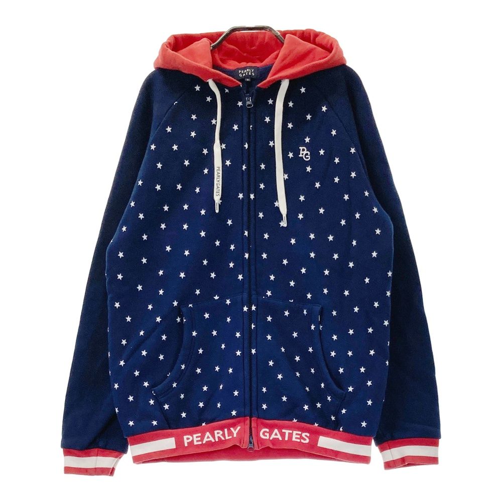 サイズ 6 PEARLY GATES パーリーゲイツ 裏フリース スウェット ジップパーカー 星柄 ネイビー系 240101504641 ゴルフウェア メンズ ストスト