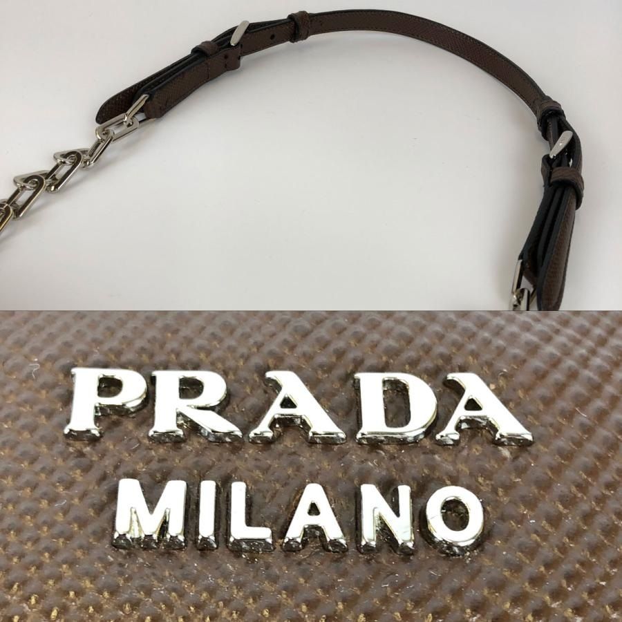 セール 美品 PRADA プラダ ショルダーバッグ チェーンバッグ サフィアーノ キュイール 牛革 レザー ブラウン レディース BT0992 USED
