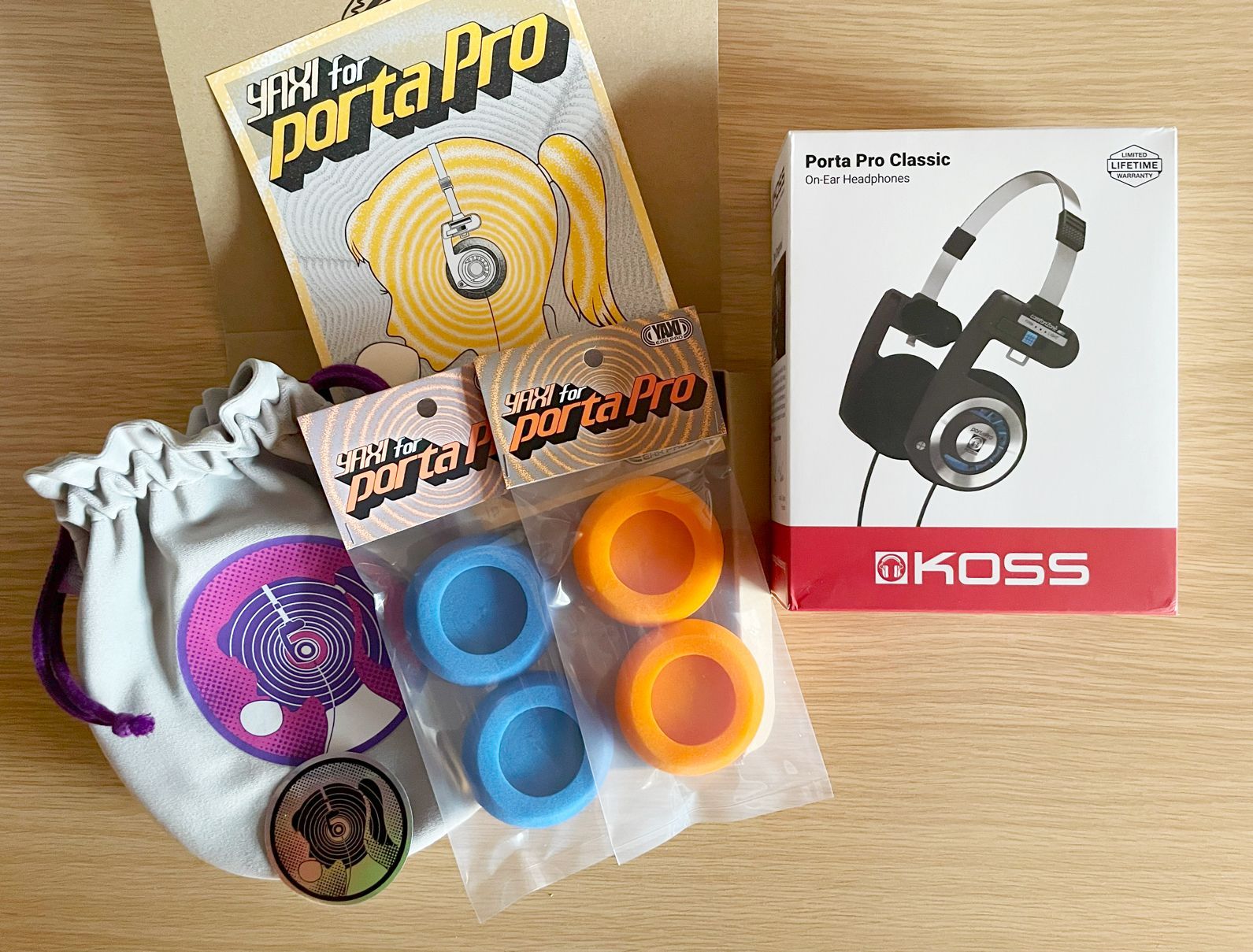 KOSS PORTAPROヘッドホン シルバー YAXI イヤーパッド 選べる2 ポタプロポーチ