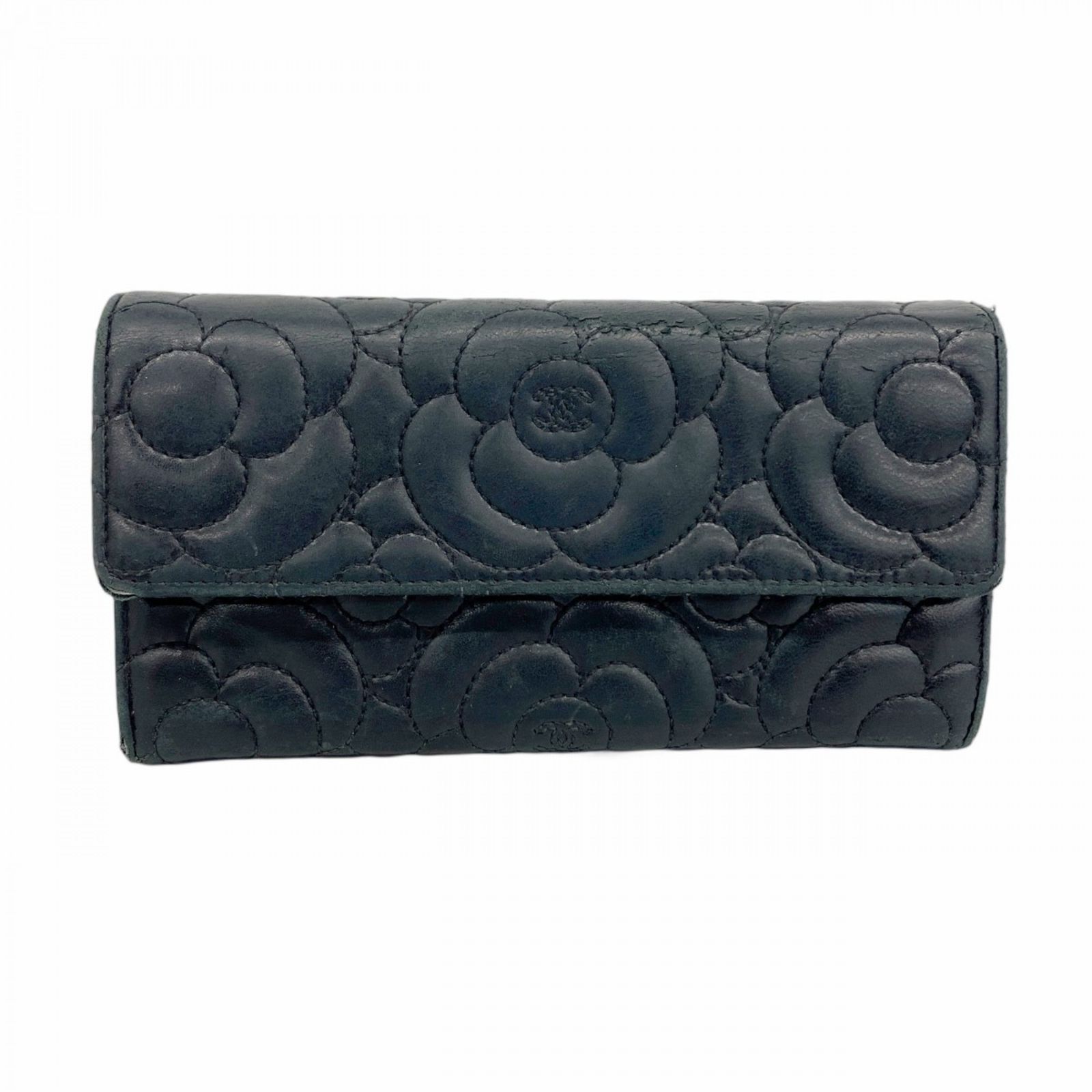 シャネル(Chanel) シャネル 長財布 カメリア ラムスキン